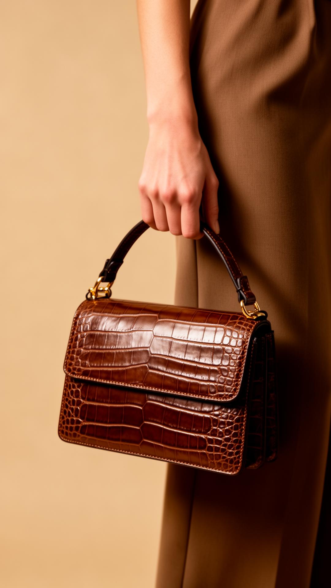A KYMBE leather bag held by a model